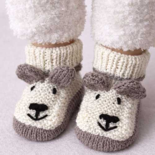 Chaussons ourson  couleur écru et taupe