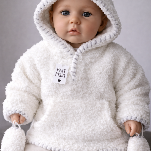 Pull à capuche blanc et gris clair.