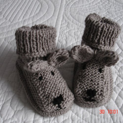 Chaussons "ourson" 3-6 mois couleur taupe
