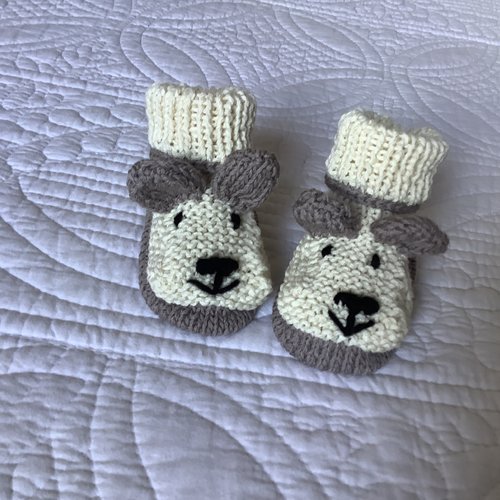 Chaussons ourson  couleur écru et taupe