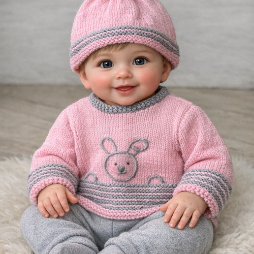 Ensemble brassière,bonnet rose et gris