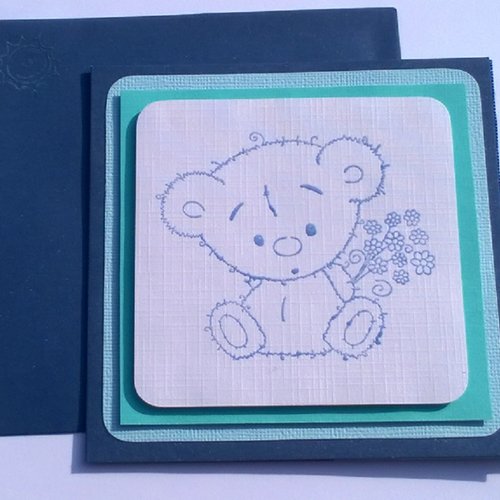 Carte enfant "ourson tendresse bleu"