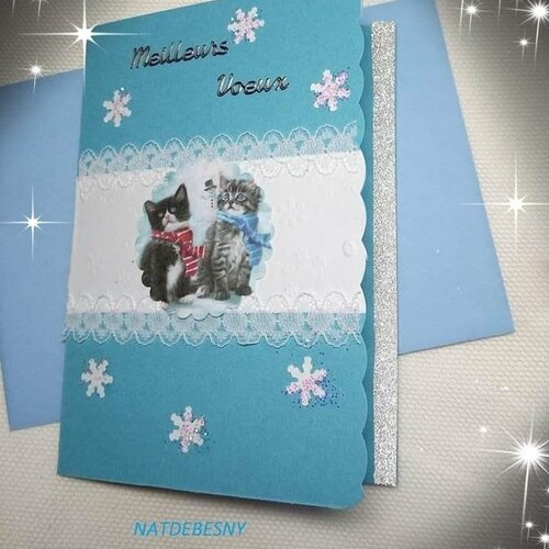 Carte joyeux noël ou meilleurs vœux motif chat, chien ou biche