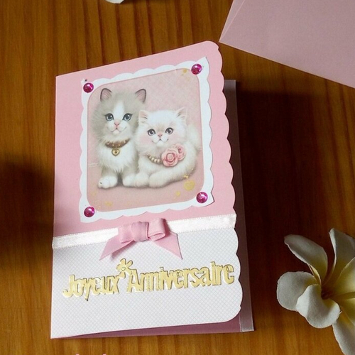 Carte d' anniversaire personnalisée rose chaton