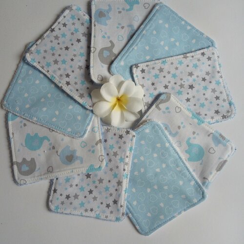 Lingettes lavables bébé bleues