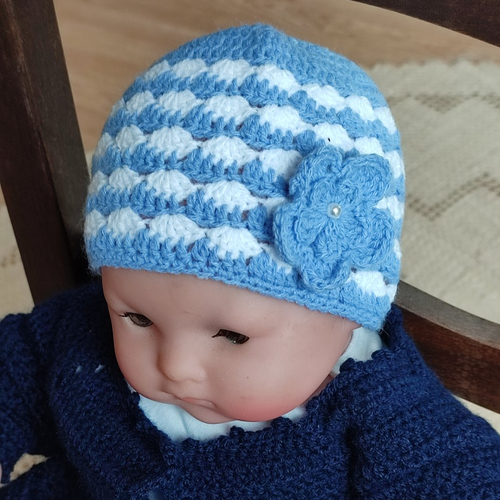 Bonnet bébé naissance bleu et blanc