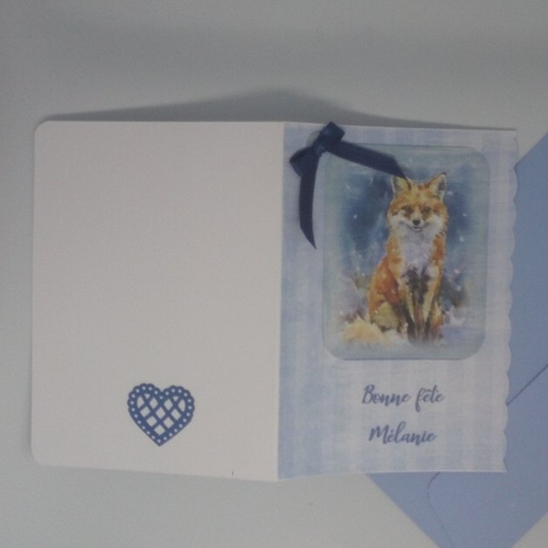 Carte d'anniversaire bleue motif renard