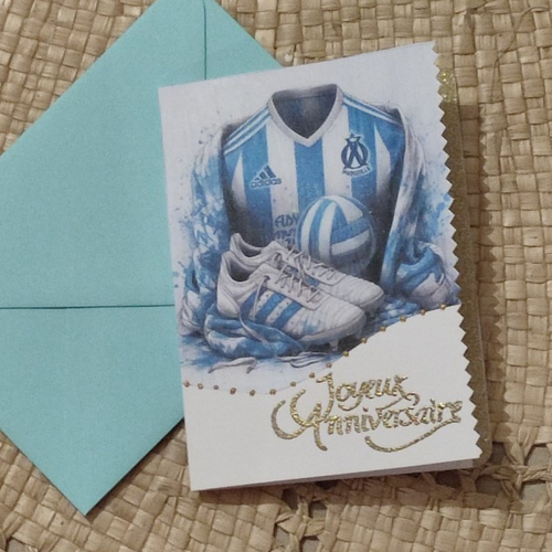 Carte d'anniversaire foot om bleu