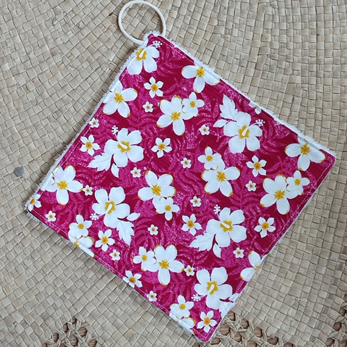 Serviette visage en éponge de bambou fuschia"tahiti" - grande lingette lavable