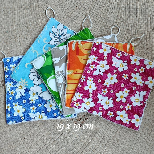 Lot de 6 serviettes visage vichy imprimés polynésiens en éponge de bambou - grande lingette visage