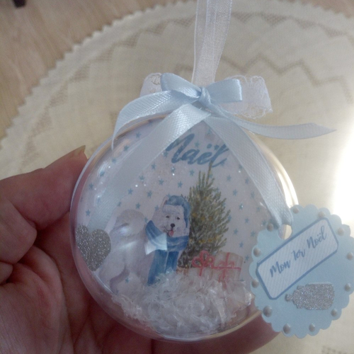 Boule de noël personnalisée samoyède bleue
