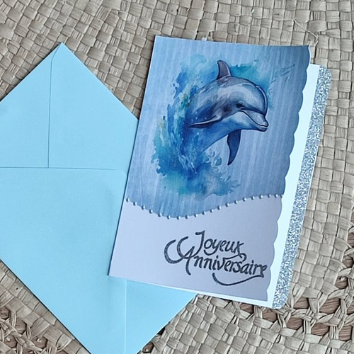 Carte d'anniversaire dauphin bleu