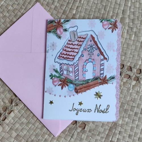 Carte joyeux noël personnalisée rose poudré et scintillante