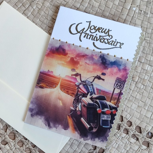 Carte anniversaire homme personnalisée, moto, route 66