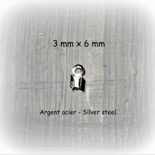 Embouts à sertir métal argenté ton acier (argenté foncé) pour cordons, fils câblés, chaîne. (x 10).