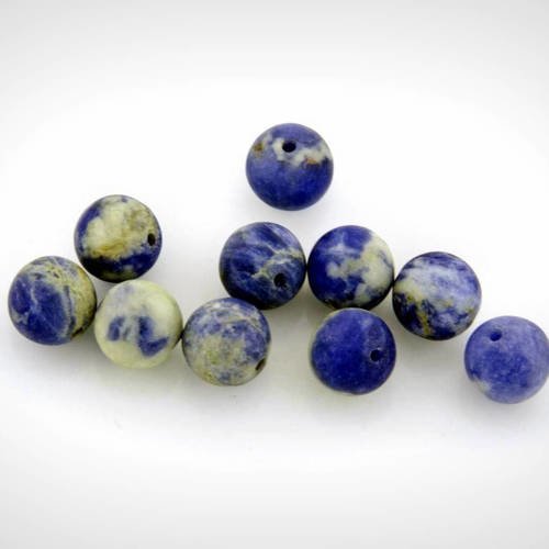 Perles de sodalite (pierre fine) grade aaa  de 6 ou 8 mm, trou 1 mm (x5 ou 10)