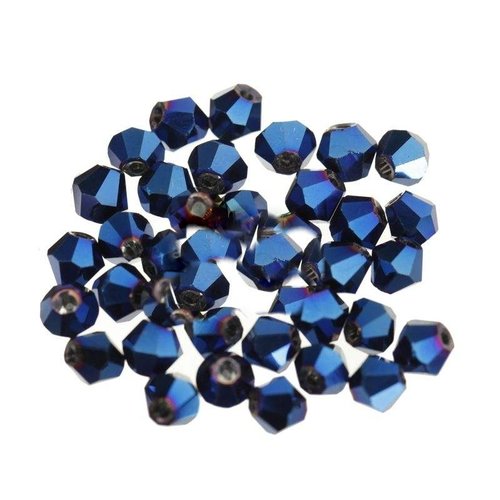 Perles toupies cristal 3,5 x 4 mm ou 2,5 x 3 mm de couleur bleu profond irisé, violet ou prune profond irisé - par 10
