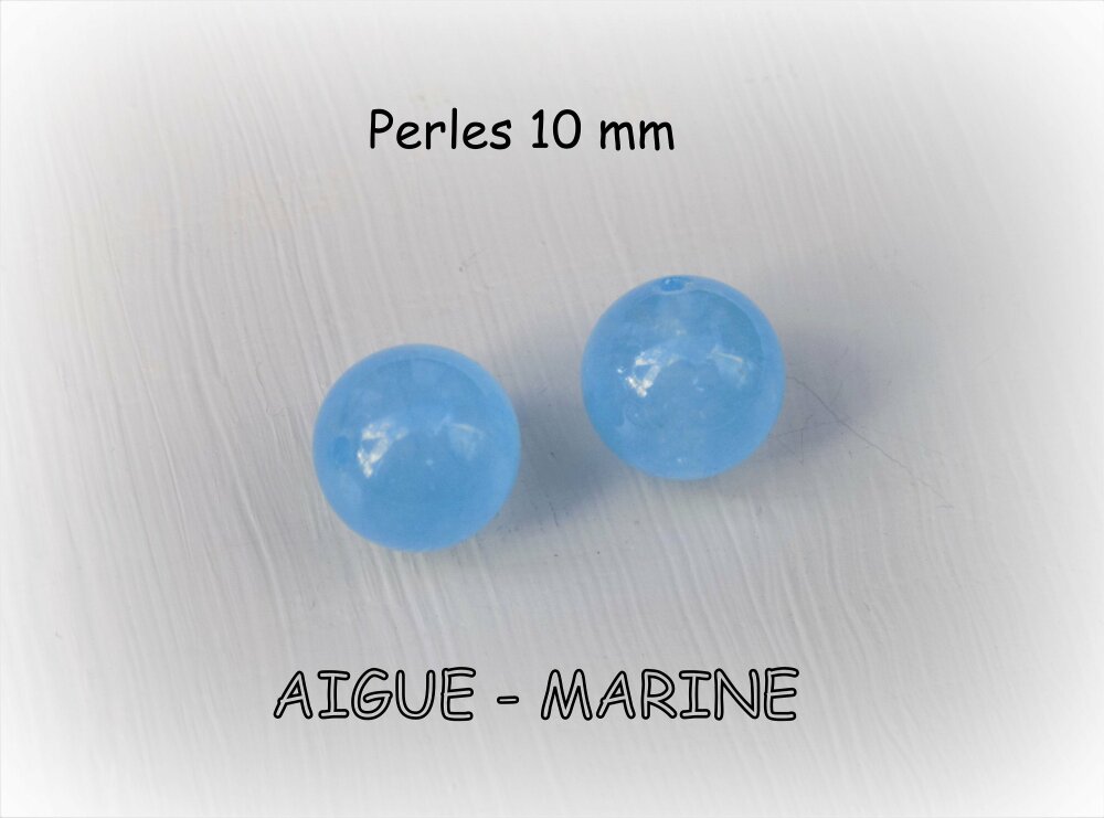 Perles de verre en bleu pâle avec de l'or 10 mm x 10 pieces 
