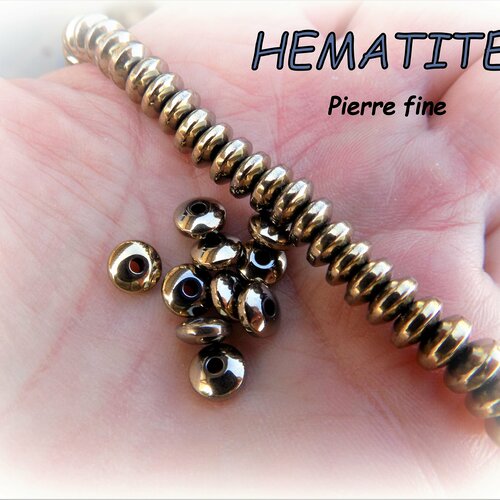 Perles d'hematite pierre fine - soucoupes rondelles de 3 x 6 mm, trou 1,3mm - couleur or - gold (x 10)