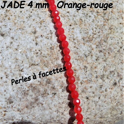 Perles de jade à facettes orange-rouge pierre fine de 4 mm - (x 10)