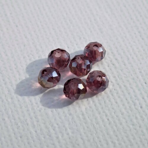 Perles de cristal mauve - purple - à facettes irisées arc en ciel, rondelles 4 mm(x10)