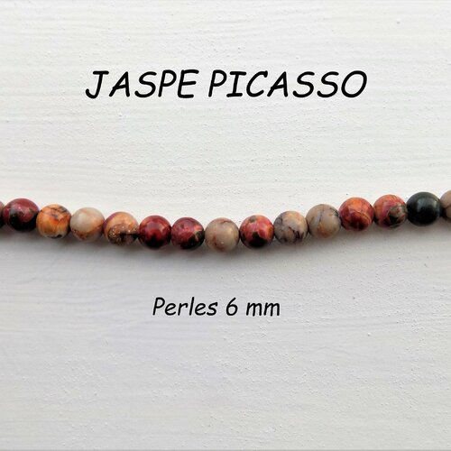 Perles jaspe picasso - pierre fine - de 4 ou 6 mm, multicolores  - (x 10)