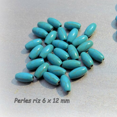 Perles de  turquoise (forme) riz 6 x 12 mm  pierre fine (x 5 perles)