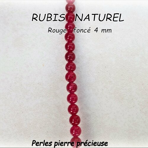 Perles de rubis naturel pierre précieuse - grade aaa - 4 mm - trou 0,7 mm - ( x 10 )
