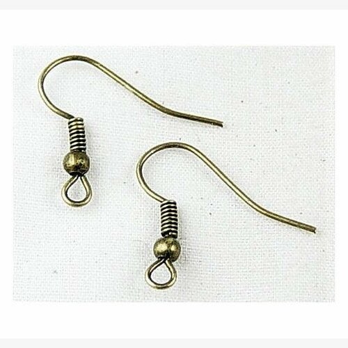 Supports crochets boucles d'oreille 18 mm bronze - avec petite perle - (x1)