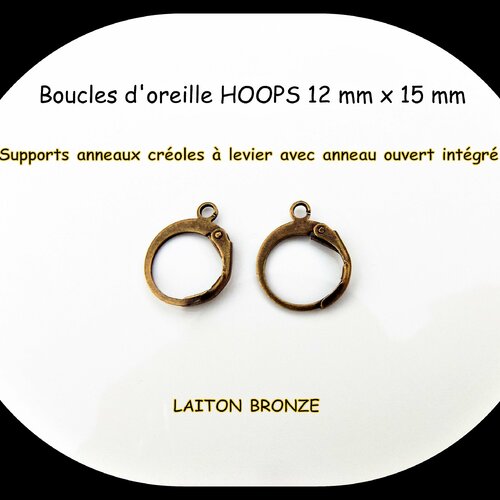 Hoops supports boucles d'oreille 12 mm créoles avec anneau intégré bronze - 2 paires