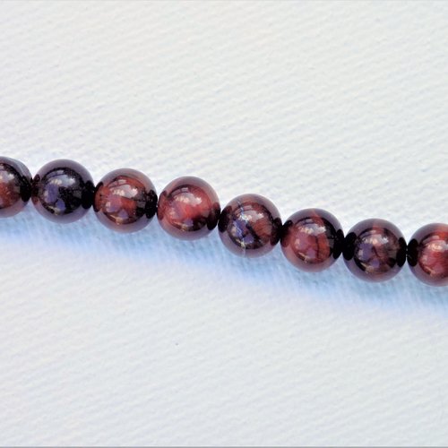 Perles d'œil de tigre rouge - œil de taureau (pierre fine) grade aa de 8 mm de diamètre, trou 1 mm (x 5)