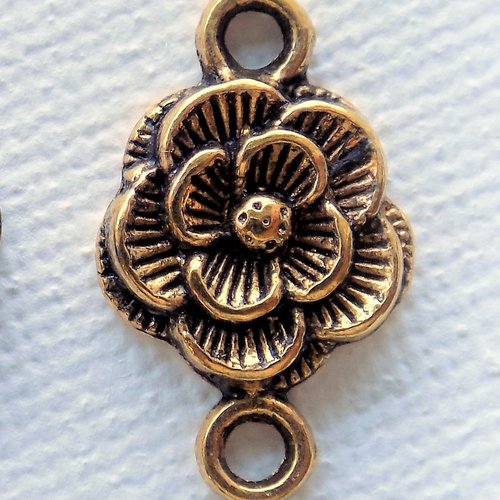 Connecteur, intercalaire fleur "rose" de 20 x 12 mm - or antique