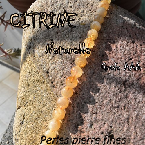 Perles de citrine - pierre fine - 8 mm grade aa, trou 1 mm (x 5)