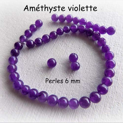 Perles d'améthyste - ton violet vif - pierre fine de 6 mm, trou 1 mm - (x 5 )