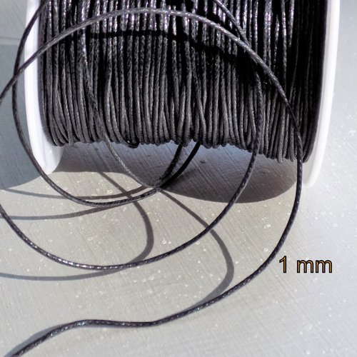 Fil cordon coton noir ou gris ciré de 1 mm diamètre - / au mètre.