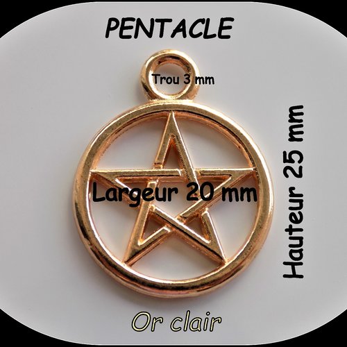 Pendentif pentacle - pentagramme  protection, filigrane or clair - 25 x 20 x 1,5 mm - (x 2 pièces)
