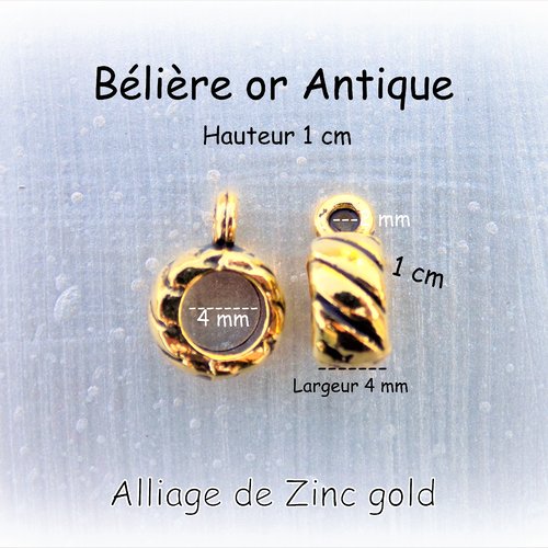 Bélières or ou argent antique - gold or silver -  haut 10 mm x 4 mm, diamètre intérieur gros trou 4 mm - petit trou 2 mm