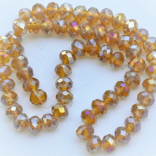 Perles de cristal swarovski rondelles à facettes de 6 x 8 mm, champagne irisées arc en ciel (x5)