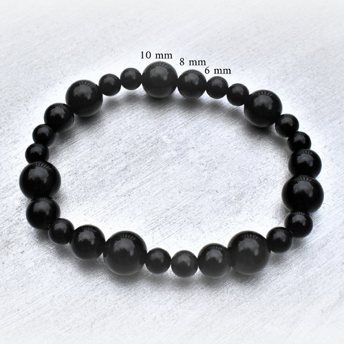 Bracelet en perles d'obsidienne noire grade a de 6, 8 et 10 mm - stretch cristal - (x 1 unité)