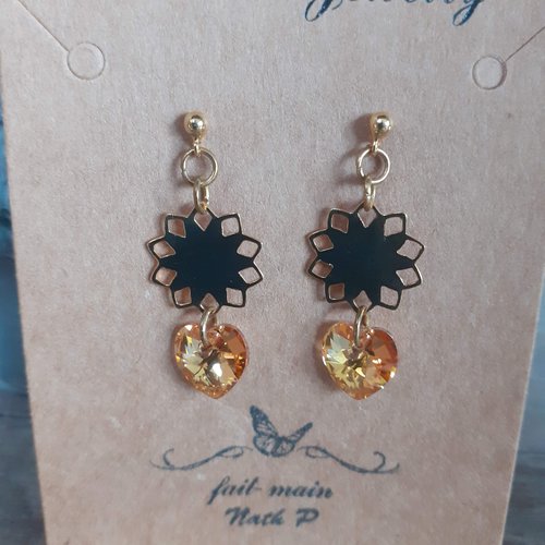 Boucles swarovski cœur jaune