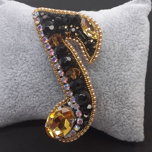 Broche note de musique brodée - 2,5cm x 6cm