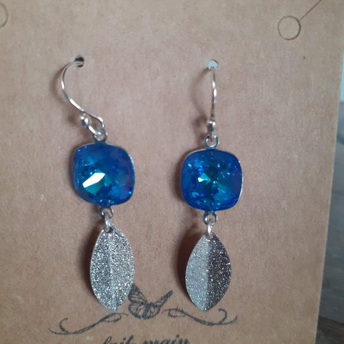 Boucles argent swarovski sequin bleu