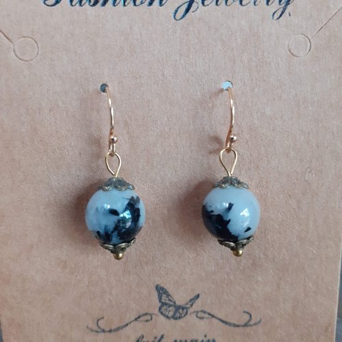 Boucles perle tourmaline noir et blanc