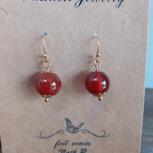 Boucles perle agate rouge