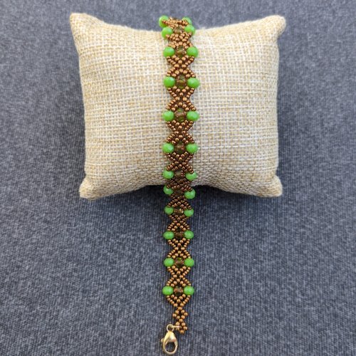 Bracelet diane vert pomme et bronze