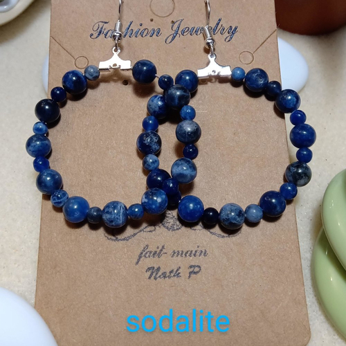 Boucles d'oreilles créole en sodalite