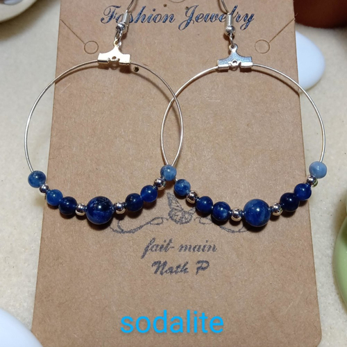 Boucles d'oreilles créole en sodalite