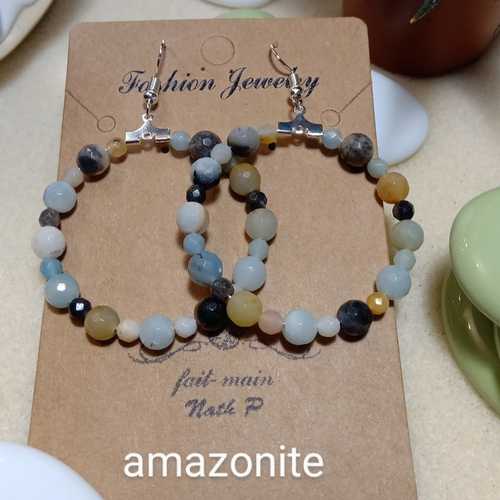 Boucles d'oreilles créole en amazonite naturelle facettée