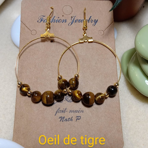 Boucles d'oreilles créole en œil de tigre