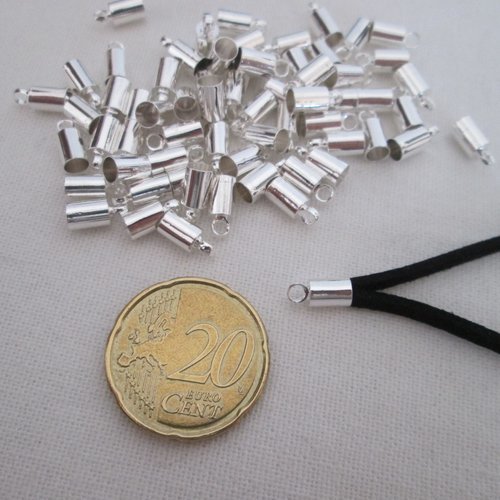 LOT de 40 EMBOUTS TUBE à COLLER écraser 9 x 3mm pour CORDON 2mm ARGENTE perles